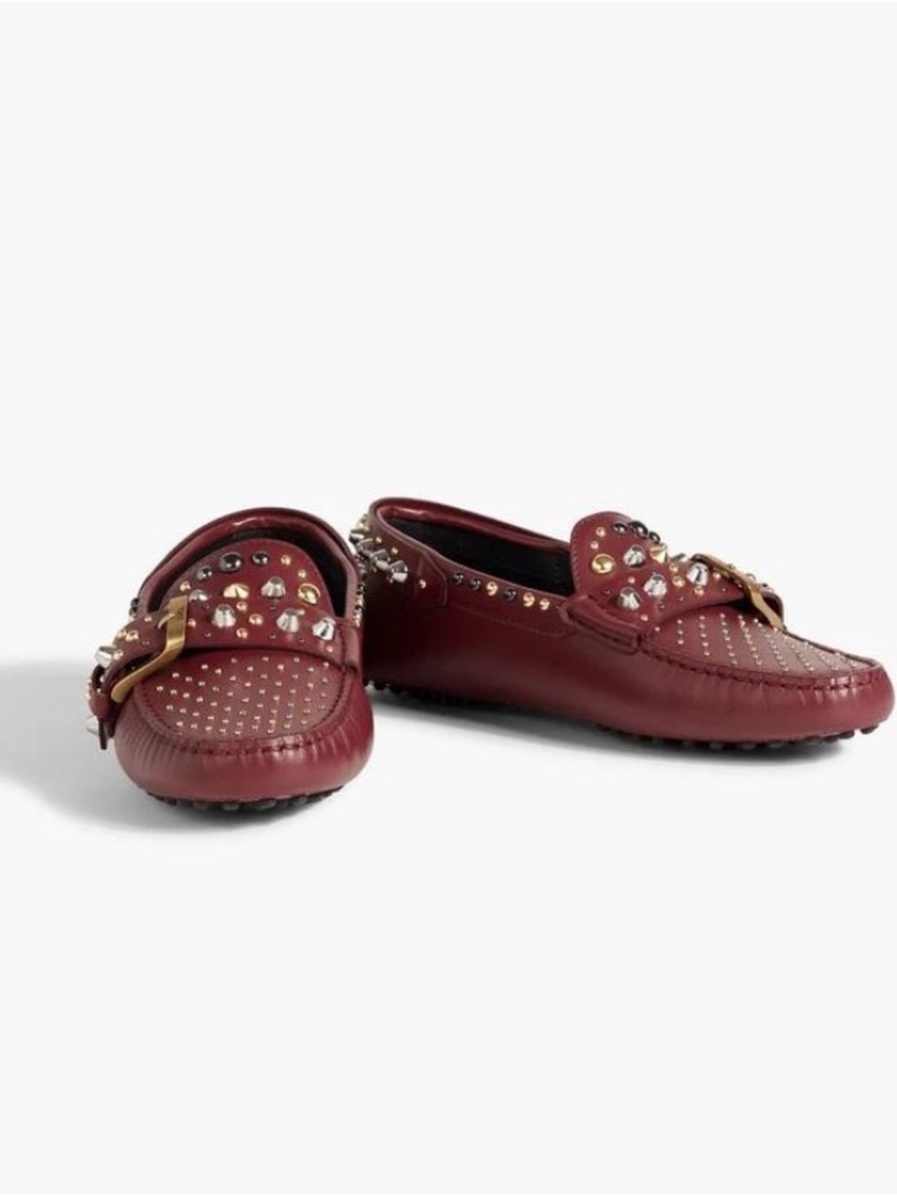 🔥NEW! Tod's Women’s Gommino studded leather loafers US 10.5 (Maroon)